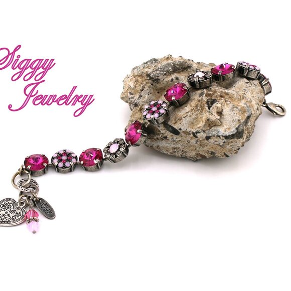 Magenta Glow Tennis Bracelet made with Genuine Austrian Rivoli Crystals - Picture 7 of 7